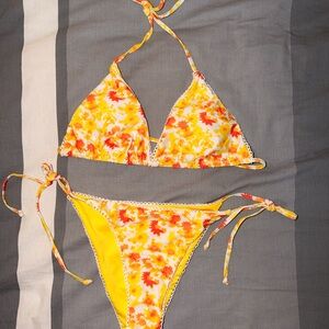 Yellow Floral Tie-Side Bikini
